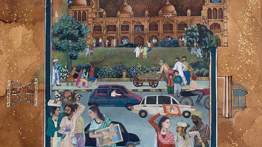 Saima Rasheed, Walk to School II, 30 x 38cm, Gouache and gold on tea stained paper, courtesy of artist